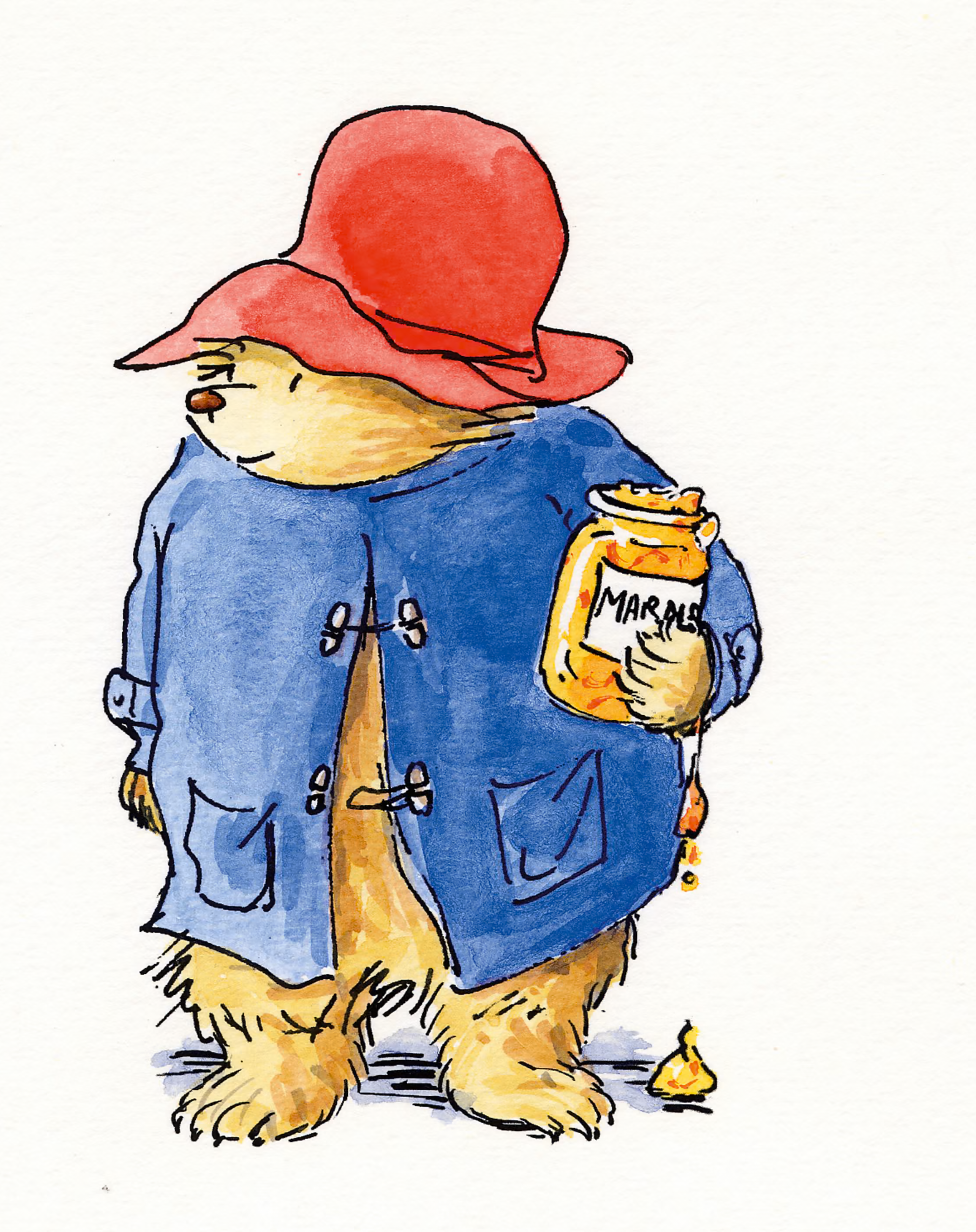 Paddington Bear holding a jar of marmalade